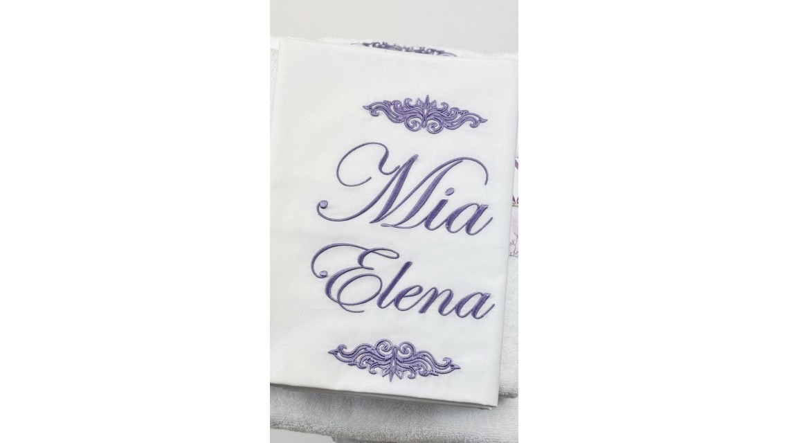 Trusou botez Purple Toile cu fluturi și flori mov personalizat 14